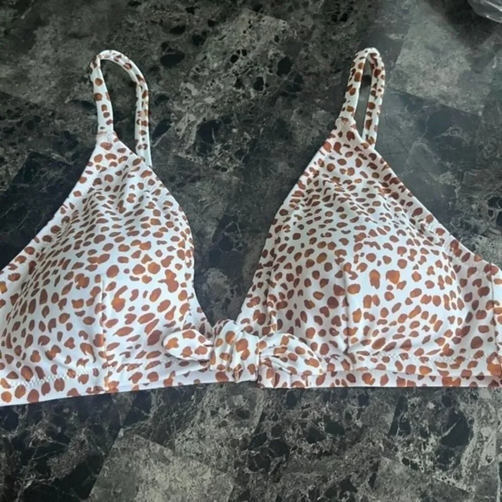 J‎ Crew Women's Bikini Top Bow Leopard Brown Size Medium NWT